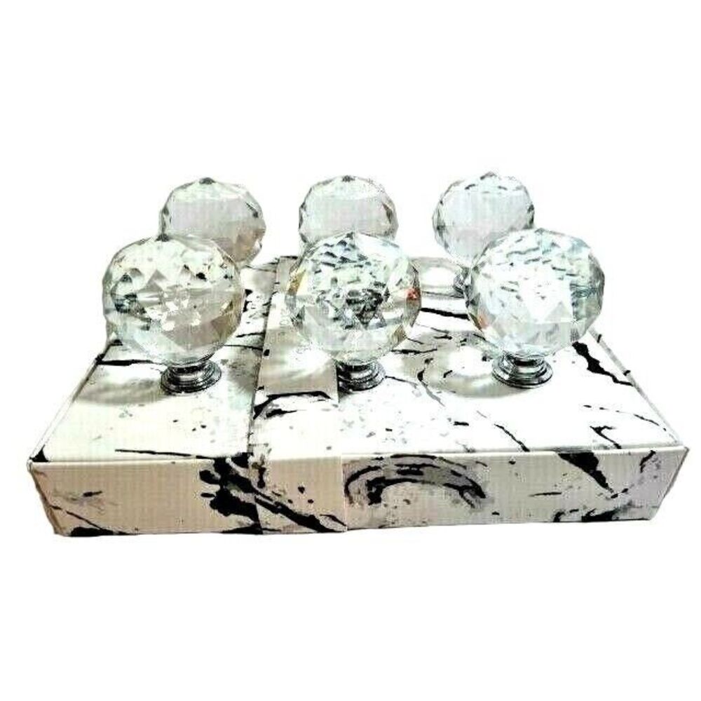 Isaac Jacobs Round Clear Glass Knobs Drawer Pulls 6-Pc Kitchen Cabinets NEW